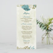 Menu mariage bleu blanc fleurs verdure (Debout devant)