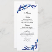 Menu mariage bleu botanique. Menu du dîner d'hiver (Devant / Derrière)