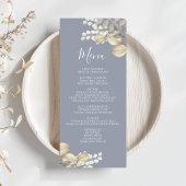 Menu Mariage bleu Calligraphie Floral