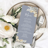 Menu Mariage bleu Calligraphie Floral