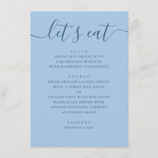 Menu Mariage Bleu ciel pastel. Dîner de réception, mang