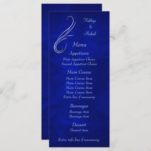 Menu Mariage bleu clair à l'arc argenté (Devant / Derrière)