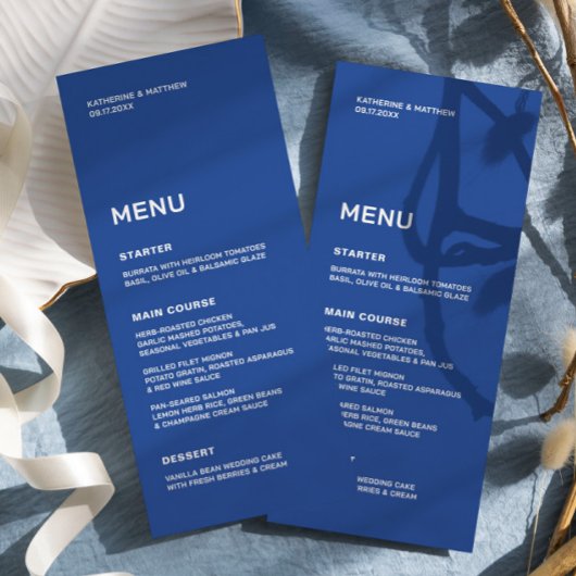 Menu Mariage Bleu Cobalt