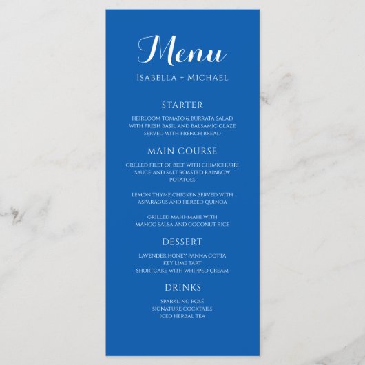 Menu Mariage bleu coloré (Devant)