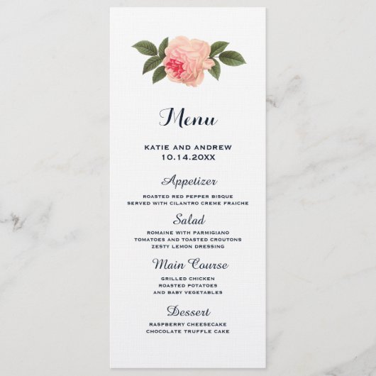 Menu Mariage bleu corail et marine (Devant)