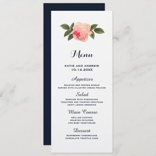 Menu Mariage bleu corail et marine (Devant / Derrière)
