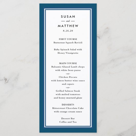 Menu Mariage bleu de la marine frontalière classique (Devant)