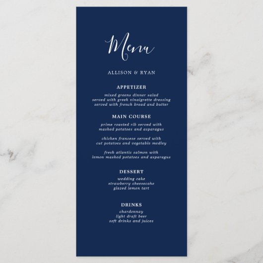Menu Mariage bleu de la marine russe (Devant)