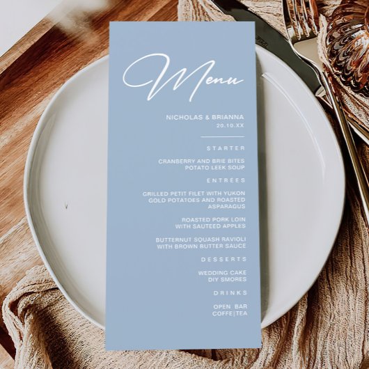 Menu Mariage bleu Dusty moderne