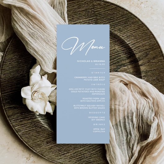 Menu Mariage bleu Dusty moderne