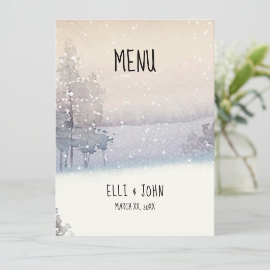 Menu Mariage bleu et blanc d'hiver (Debout devant)