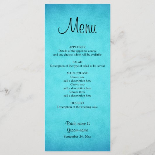Menu Mariage bleu et noir (Devant)