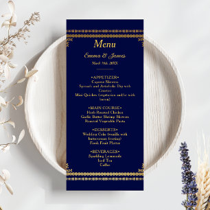 Menu Mariage bleu et or de luxe Marine