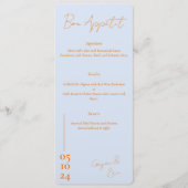 Menu Mariage bleu et orange foncé (Devant)