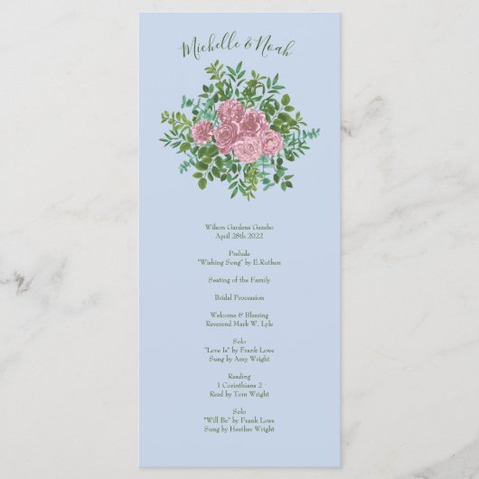 Menu Mariage bleu et rose Pastel Printemps Floral (Devant)