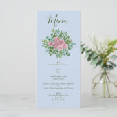 Menu Mariage bleu et rose Pastel Printemps Floral (Debout devant)