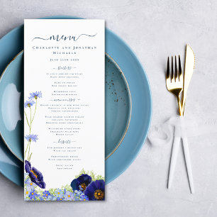 Menu Mariage bleu Fleur sauvage moderne