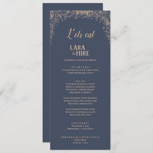 Menu Mariage bleu foncé (Devant / Derrière)