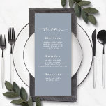 Menu Mariage bleu foncé couleur simple<br><div class="desc">Menu simple Mariage bleu foncé clair couleur solide. Cette carte de menu moderne chic est simple classique et élégant avec un arrière - plan de couleur unie et une jolie police de calligraphie de script signature avec queues. Montré dans la nouvelle Colorway. Avec un joli monogramme à l'arrière. Disponible en...</div>