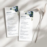 Menu Mariage bleu marine et bleu poussiéreux<br><div class="desc">Un magnifique design à thème fleuri mariage avec de belles fleurs bleu aquarelle. La couleur et le texte peuvent être personnalisés.</div>