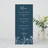 Menu Mariage bleu marine fleur sauvage Boho (Debout devant)