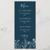 Menu Mariage bleu marine fleur sauvage Boho (Devant)
