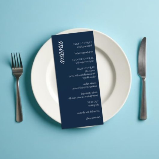 Menu Mariage bleu marine minimaliste classique