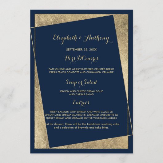 Menu Mariage bleu marine moderne (Devant)