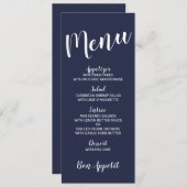 Menu Mariage bleu marine moderne Script marine (Devant / Derrière)