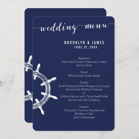 Menu Mariage bleu marine ronde sur mesure Roue (Devant / Derrière)