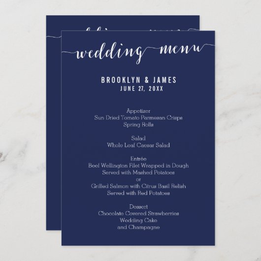 Menu Mariage bleu marine simple (Devant / Derrière)