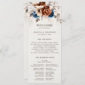 Menu Mariage Bleu Marine Terracotta Avec Programme (Devant / Derrière)