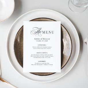 Menu Mariage Bleu Nuit et Blanc Luxe Classique