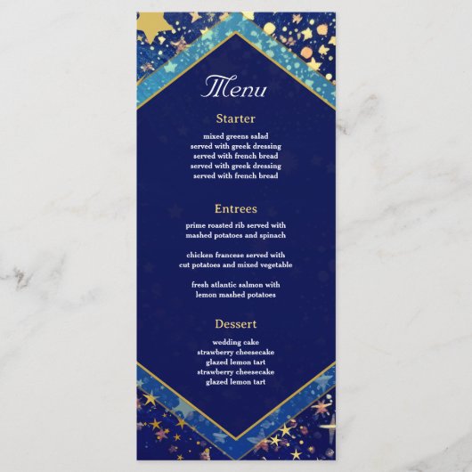 Menu Mariage bleu nuit étoile céleste (Devant)
