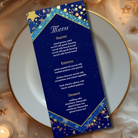 Menu Mariage bleu nuit étoile céleste