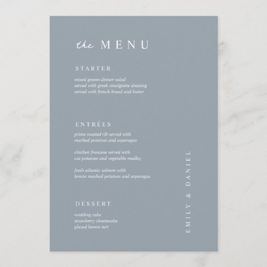 MENU Mariage bleu poussiéreux minimal (Devant)