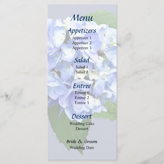 Menu Mariage Blue and Purple Hydrangea (Devant)