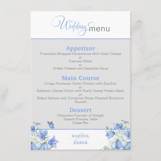 Menu Mariage Blue Bellflower (Devant)