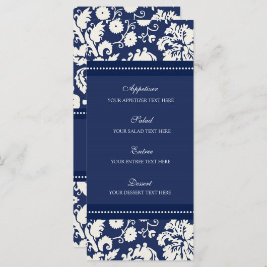 Menu mariage Blue Floral Damask (Devant / Derrière)