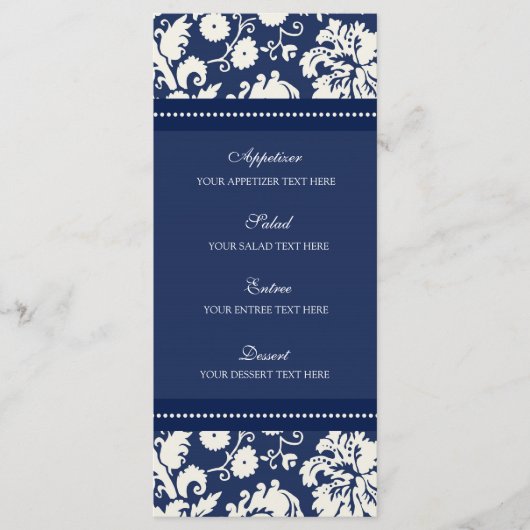 Menu mariage Blue Floral Damask (Devant)