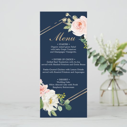 Menu Mariage Blue Gold Blush (Debout devant)