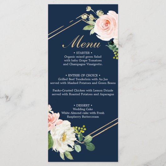 Menu Mariage Blue Gold Blush (Devant)