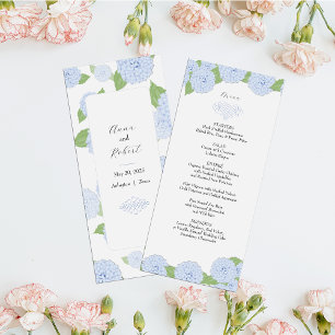 Menu Mariage Blue Hydrangea Watercolor