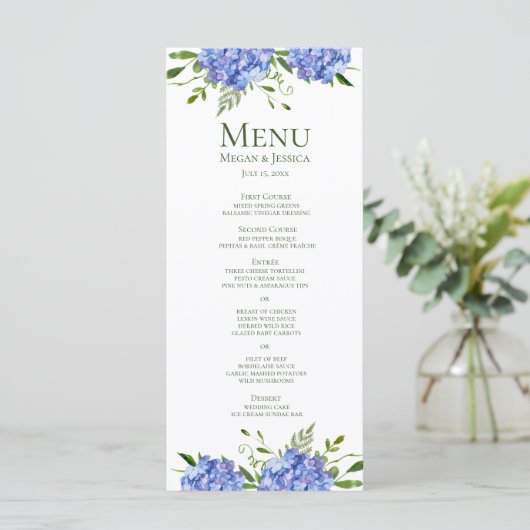 Menu Mariage Blue Hydrangeas (Debout devant)