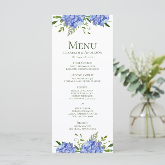 Menu Mariage Blue Hydrangeas (Debout devant)