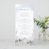 Menu Mariage Bohème Aquarelle Bleu Corail de Plage (Debout devant)