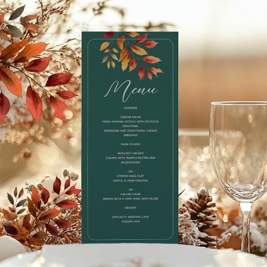 Menu Mariage Bohème Automnal de Teinte Turquoise