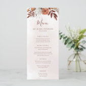Menu Mariage Bohème Automnal Fleurs Terracotta Rouille (Debout devant)