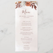 Menu Mariage Bohème Automnal Fleurs Terracotta Rouille (Devant)