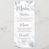 Menu Mariage Bohème Bleu Eucalyptus Feuillage (Devant)